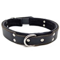 Med, Black Leather Collar - 17 1/2" Adjustable
